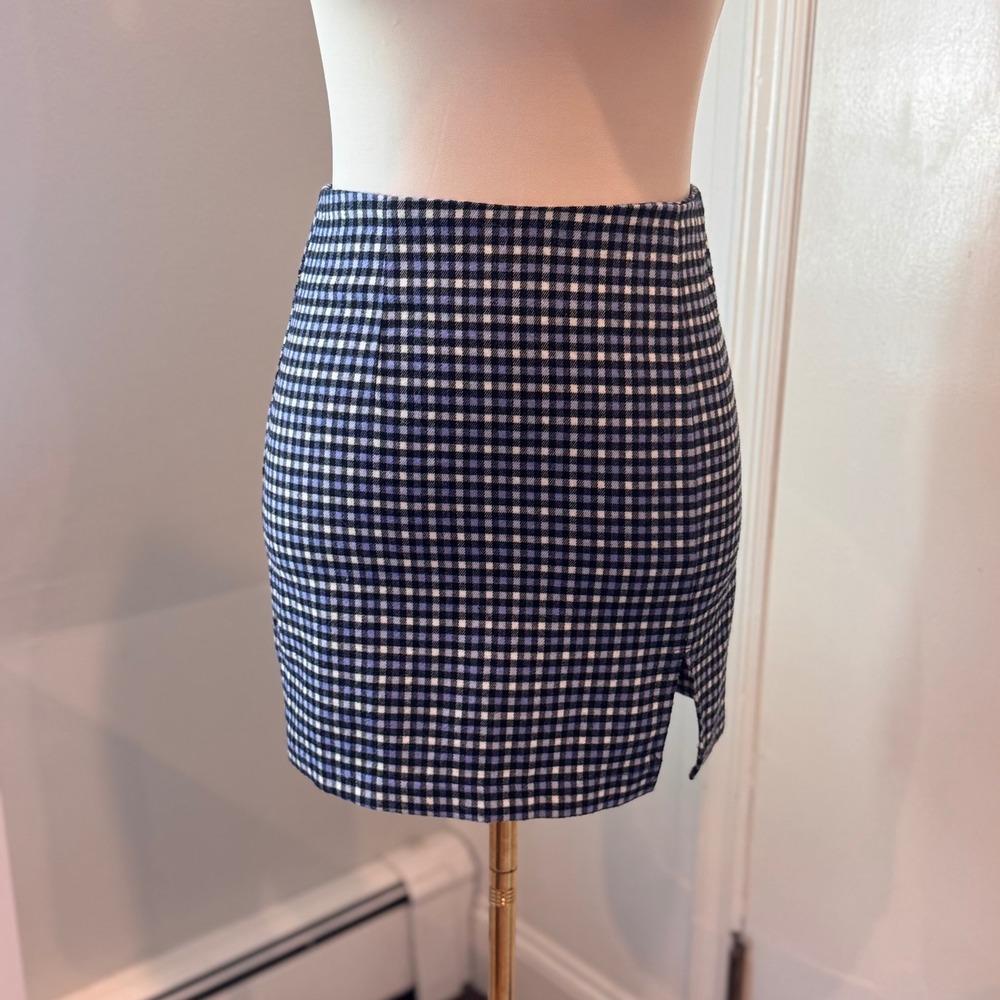 Wild Fable Blue White Plaid Side Slit Mini Skirt Preppy 90s Style | Size 2